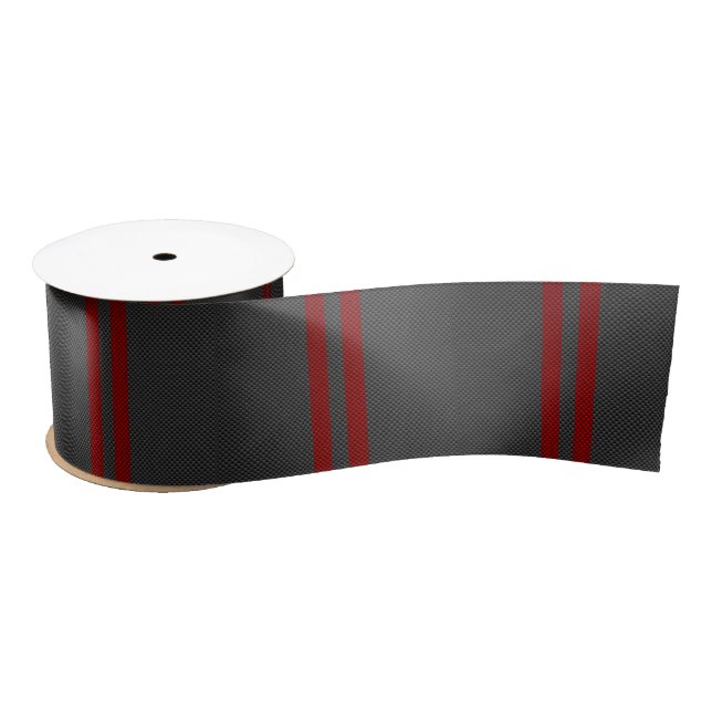 Burgundy Red Carbon Style Racing Stripes Decor Satin Ribbon (Spool)
