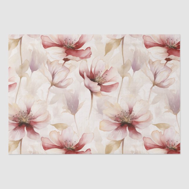 Burgundy Red Cream Floral Bridal Shower Tissue Paper (Front)