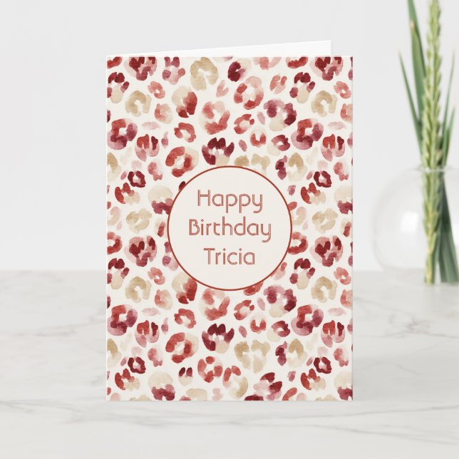 Burgundy Red Cream Leopard Birthday Card (Front)