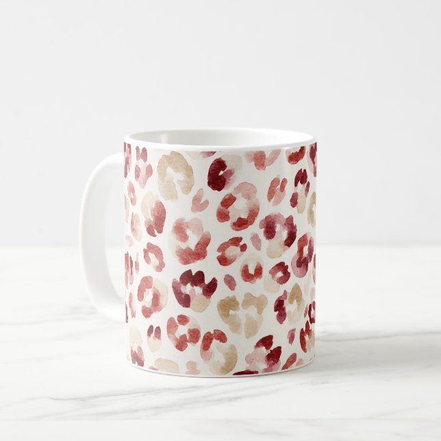Burgundy Red Cream Leopard Print Coffee Mug (Front Left)