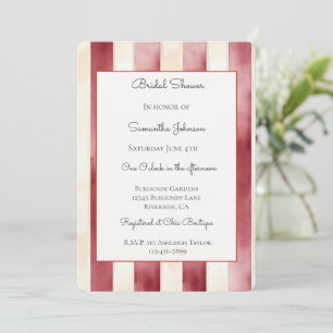 Burgundy Red Cream Stripes Bridal Shower   Invitation