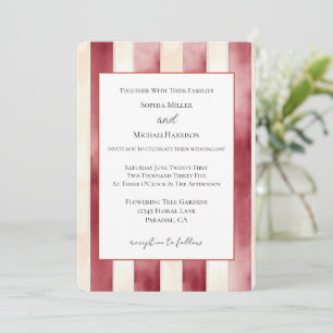 Burgundy Red Cream Stripes Wedding Invitation