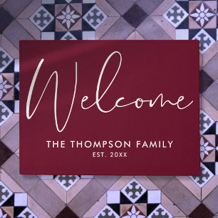 Burgundy Red Custom Family Name Welcome Doormat