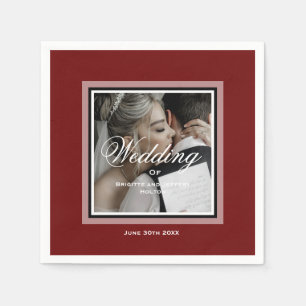 Burgundy red custom wedding couple photo napkin
