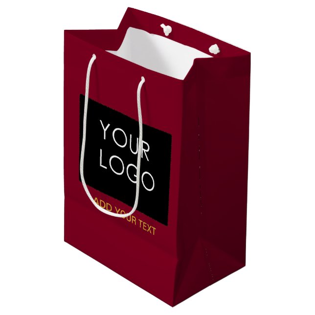 Burgundy Red Customisable Business Add Your Logo Medium Gift Bag (Front Angled)
