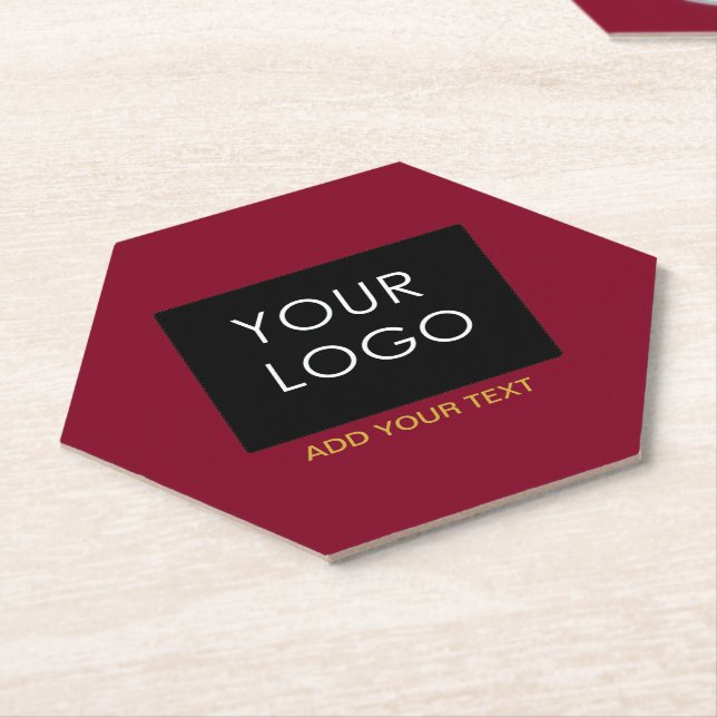 Burgundy Red Customisable Business Add Your Logo Paper Coaster (Angled)