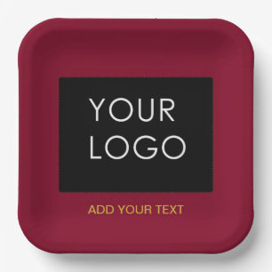 Burgundy Red Customisable Business Add Your Logo  Paper Plate