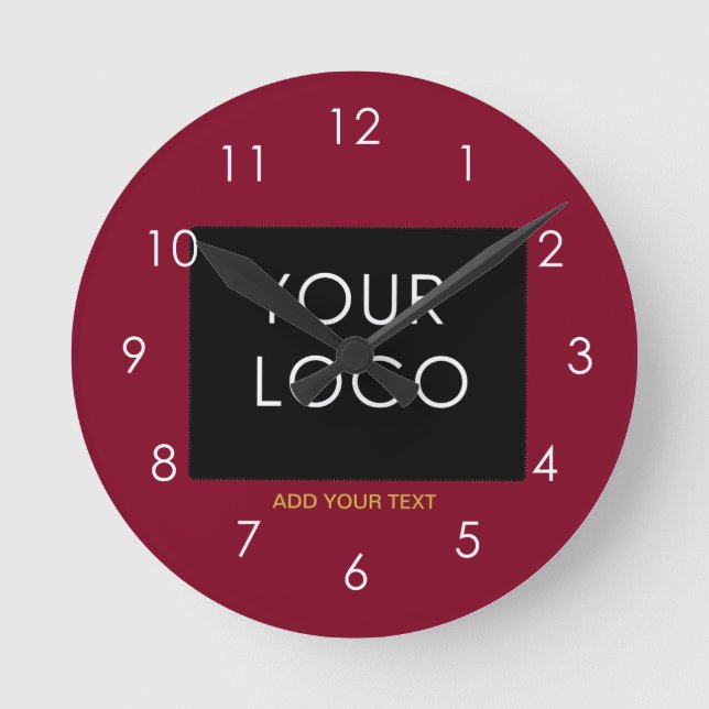 Burgundy Red Customisable Business Add Your Logo   Round Clock (Front)