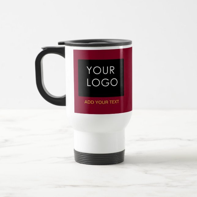 Burgundy Red Customisable Business Add Your Logo  Travel Mug (Left)