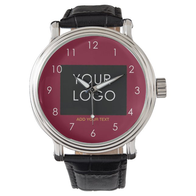Burgundy Red Customisable Business Add Your Logo  Watch (Front)