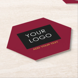 Burgundy Red Customizable Business Add Your Logo Paper Coaster