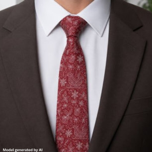 Burgundy Red Doodle Christmas Sleigh Pattern Tie