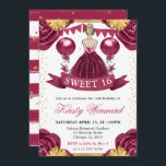 Burgundy Red Dress Blonde Hair Princess Sweet 16 Invitation<br><div class="desc">Elegant watercolor blonde haired princess in burgundy red dress design with red and gold flowers,  balloons and gold glitter confetti.</div>