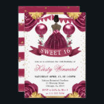 Burgundy Red Dress Dark Skin Princess Sweet 16 Invitation<br><div class="desc">Elegant watercolor dark skin princess in burgundy red dress design with red and gold flowers,  balloons and gold glitter confetti.</div>
