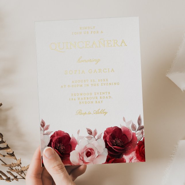 Burgundy Red Elegance Red Rose Quinceanera Gold (Creator Uploaded)