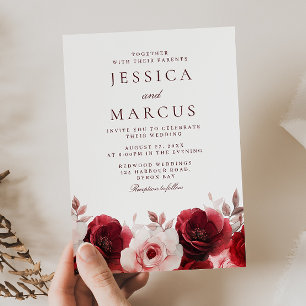 Burgundy Red Elegance: Red Rose Wedding Invitation