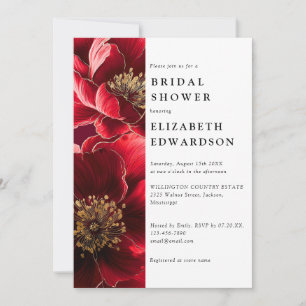 Burgundy Red Elegant Floral Chic Bridal Shower Invitation