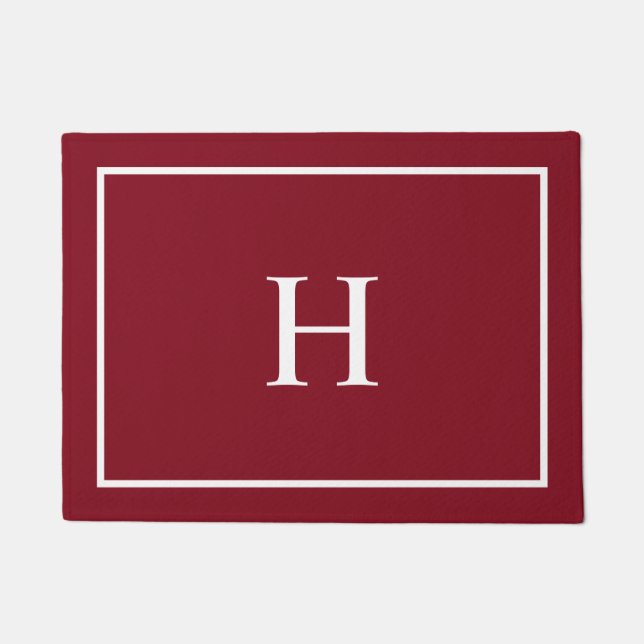 Burgundy Red Elegant Modern Monogram Doormat (Front)