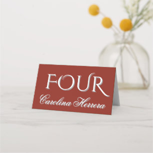 Burgundy Red Elegant Script Guest Name Number Place Card