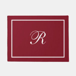 Burgundy Red Elegant Script Monogram Doormat
