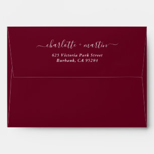 Burgundy Red Elegant Script Return Address Wedding Envelope