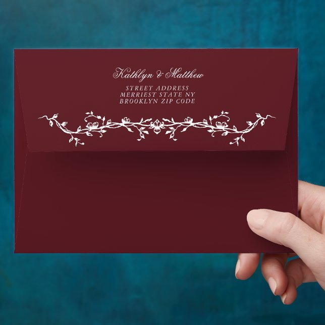 Burgundy Red Elegant Vintage Floral Wedding Envelope (Creator Uploaded)