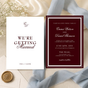 Burgundy Red Elegant We're Getting Married Wedding Invitation