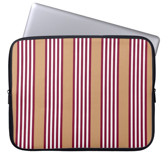 Burgundy red five stripes pattern laptop sleeve (Front)