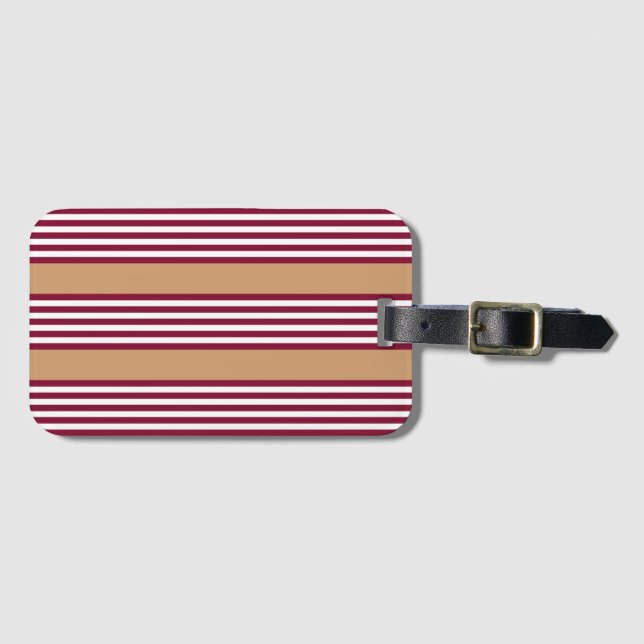 Burgundy red five stripes pattern luggage tag (Front Horizontal)