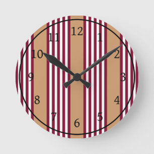 Burgundy red five stripes pattern round clock