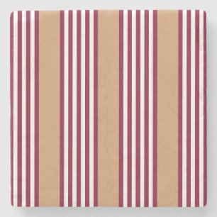 Burgundy red five stripes pattern stone coaster