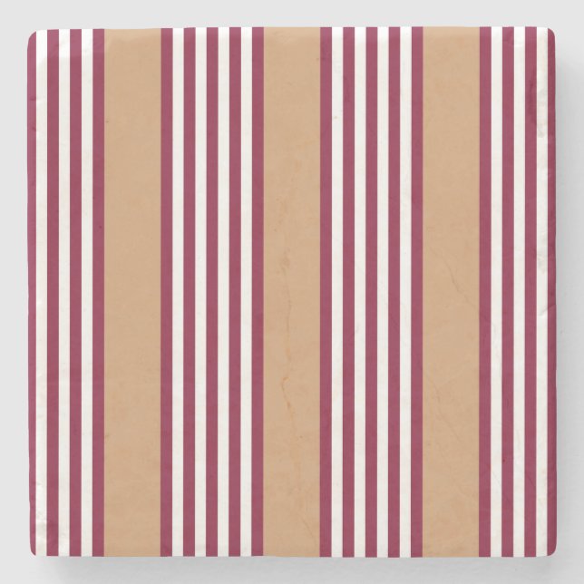 Burgundy red five stripes pattern stone coaster (Front)