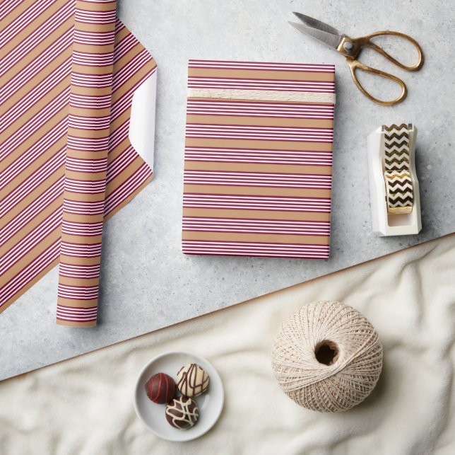 Burgundy red five stripes pattern wrapping paper (Crafts)