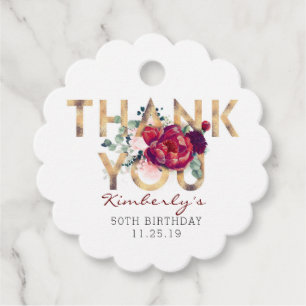 Burgundy Red Floral Birthday Thank You Favour Tags
