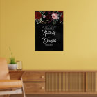 Burgundy Red Floral Black Wedding Welcome Sign