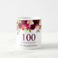 Burgundy Red Floral Boho 100th Birthday Gift