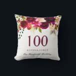 Burgundy Red Floral Boho 100th Birthday Gift Cushion<br><div class="desc">Burgundy Red Floral Boho 100th Birthday Gift

See our store for matching invitation and more gifts</div>