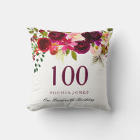 Burgundy Red Floral Boho 100th Birthday Gift