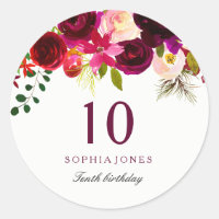 Burgundy Red Floral Boho 10th Birthday Party