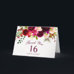 Burgundy Red Floral Boho 16th Birthday Thank You<br><div class="desc">Burgundy Red Floral Boho 16th Birthday Party Thank You card 

atching collection in Niche and Nest store. Boho chic burgundy red white watercolor floral Beautiful hand painted watercolor illustration</div>