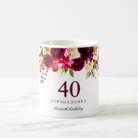 Burgundy Red Floral Boho 40th Birthday Gift