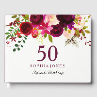 Burgundy Red Floral Boho 50th Birthday Party