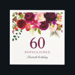 Burgundy Red Floral Boho 60th Birthday Party Napkin<br><div class="desc">Burgundy Red Floral Boho 60th Birthday Party 

See our store for matching invitation,  Envelope and napkins
Also matching coffee mugs</div>