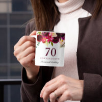 Burgundy Red Floral Boho 70th Birthday Gift