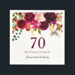 Burgundy Red Floral Boho 70th Birthday Party Napkin<br><div class="desc">Burgundy Red Floral Boho 70th Birthday Party 

See our store for matching invitation,  Envelope and napkins
Also matching coffee mugs</div>