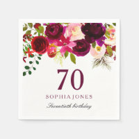 Burgundy Red Floral Boho 70th Birthday Party
