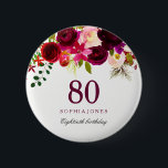 Burgundy Red Floral Boho 80th Birthday Party 6 Cm Round Badge<br><div class="desc">Burgundy Red Floral Boho 80th Birthday Party Button Gift

See matching items in Niche and Nest Store below</div>