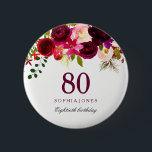 Burgundy Red Floral Boho 80th Birthday Party 6 Cm Round Badge<br><div class="desc">Burgundy Red Floral Boho 80th Birthday Party Button Gift

See matching items in Niche and Nest Store below</div>