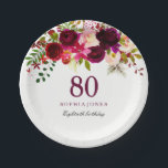 Burgundy Red Floral Boho 80th Birthday Party Paper Plate<br><div class="desc">Burgundy Red Floral Boho 80th Birthday Party

See matching items below</div>