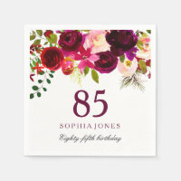 Burgundy Red Floral Boho 85th Birthday Party
